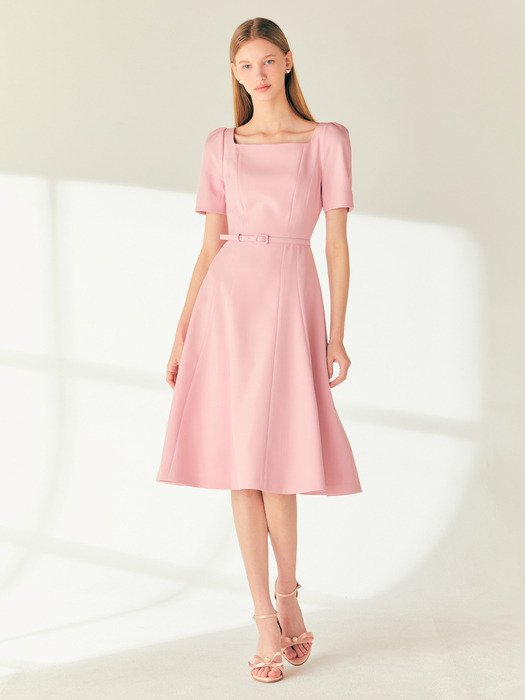 ROSANNA Square neck midi dress (Pink/Black) | KRAZZY