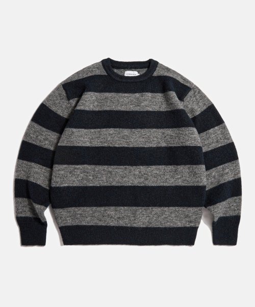 Hairy Border Stripe Knit Sweater Navy | KRAZZY