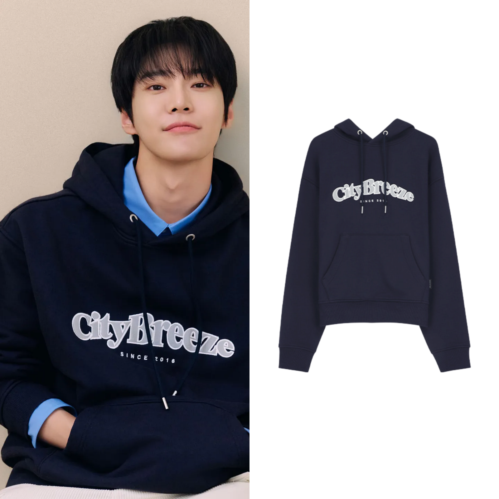 NCT-DOYOUNG] Essential City Applique Hoodie_NAVY | KRAZZY