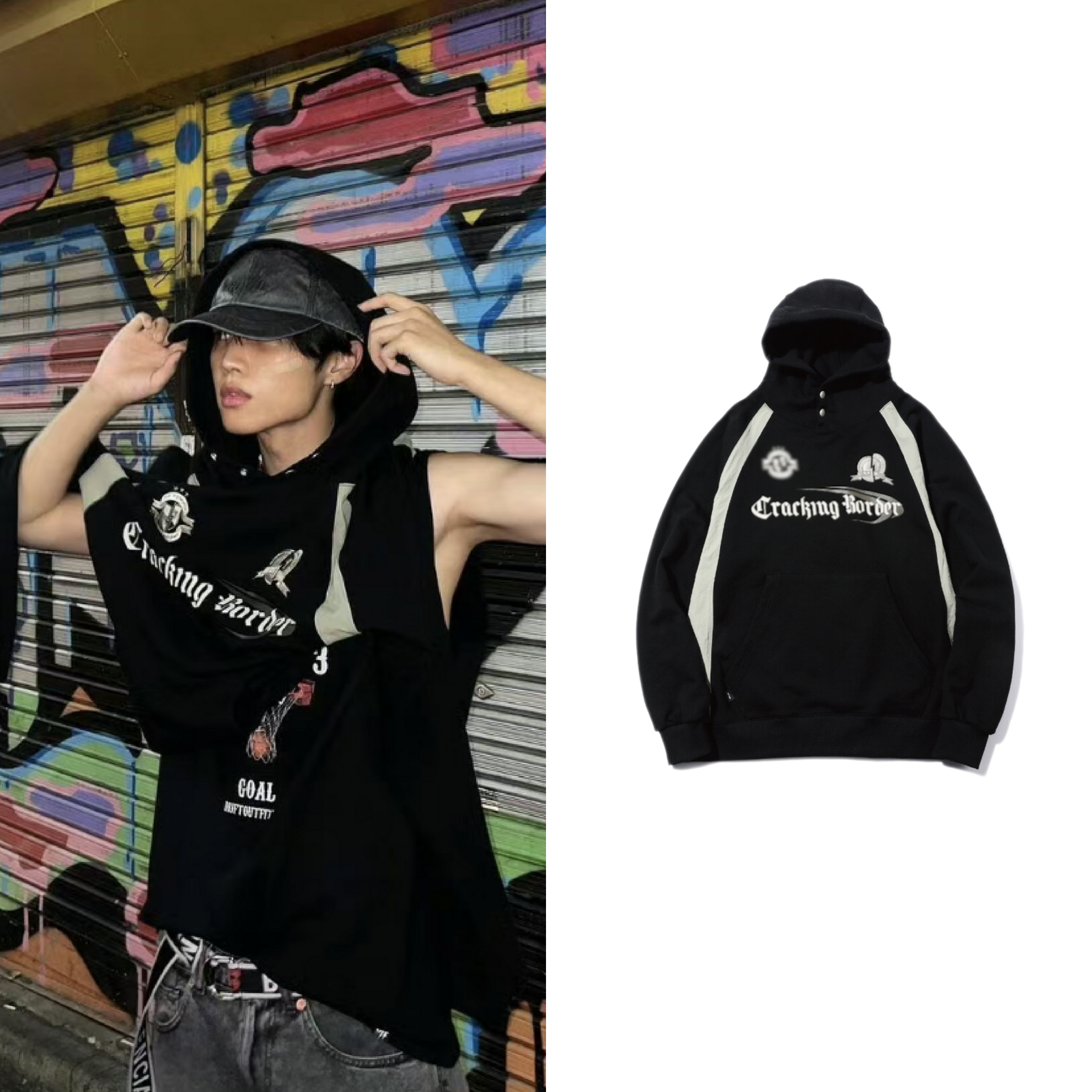 THE BOYZ-SUNWOO] cracking snap leggings hoodie black | KRAZZY